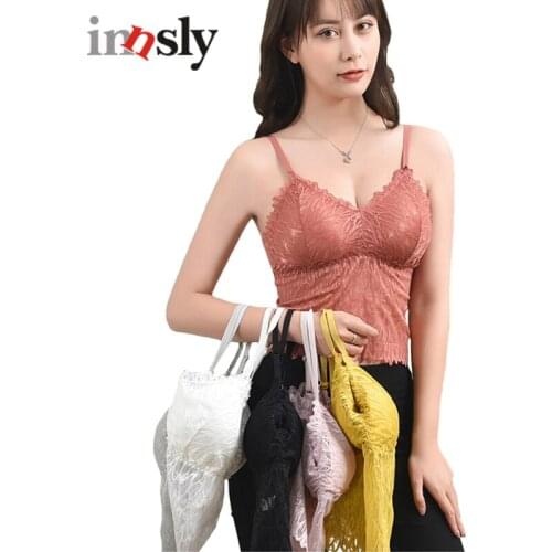 Innsly Women Sexy Floral Camisoles Wireless Female V-Neck Tank Top Ladies Padded Vests Tube Top Wire Free Comfortable