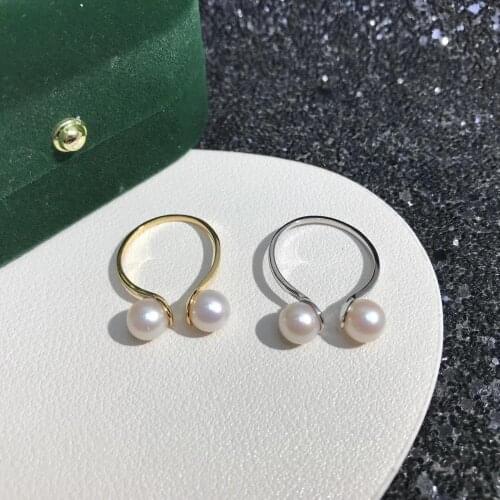 New Two Pearl 925 Sterling Silver Adjustable Ring Settings Findings Mountings Parts for Pearl Corals Jade Crystal, 5pcs/lot