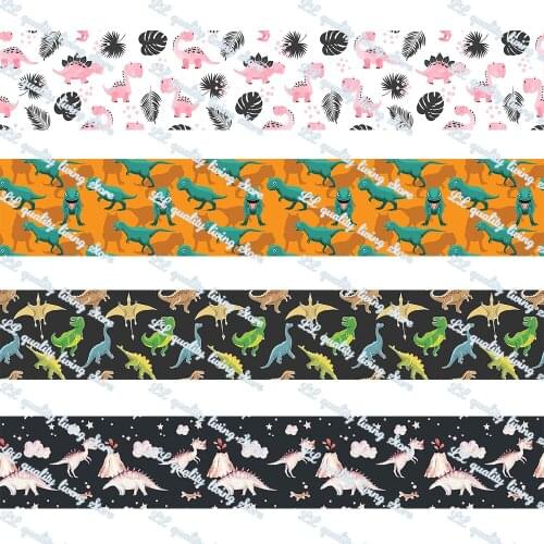 16-75MM Cartoon Dinosaur printed Grosgrain Ribbon 50 Yards/Roll Tape Clothing Bakery Gift Wrapping Accessory Hairbow Head