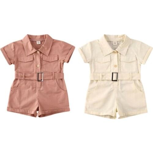 Summer Baby Rompers Toddler Kids Baby Boys Girls Clothes Short Sleeve Belt Rompers Jumpsuit Romper Sunsuit One-Piece 1-6Y