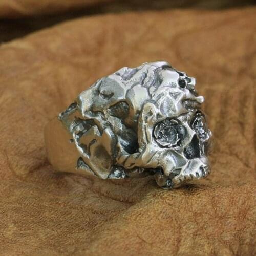 LINSION Rose Skull Ring 925 Sterling Silver Mens Biker Punk Ring TA280 US Size 7~15