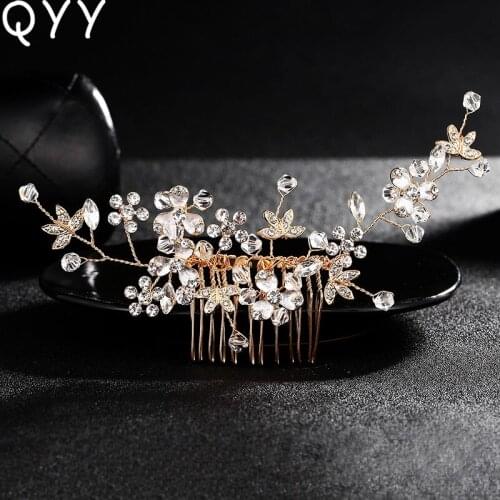 QYY Fashion 2019 Rhinestones for Hair Comb Bridal Flower Wedding Hair Jewelry Accessories Wedding Hair Combs Ornaments for women