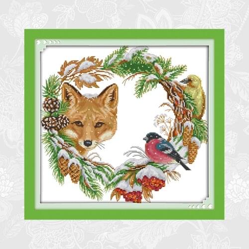 The fox and the garland Counted Printed Canvas Embroidery Handmade Accessories Needlework 14ct 11ct Aida Cross Stitch kits