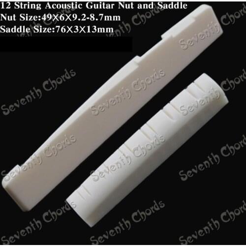 A Set Bone 12 String Acoustic Guitar Nut (49x6x9.2-8.7mm) and Bridge Saddle (76x3x13mm)