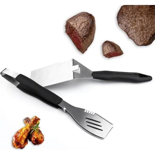Barbecue Grill Shovel Set Multifunction Teppanyaki Spatula Kabob Tongs BBQ Tools Stainless Steel Steak Turns Camping Food Clips