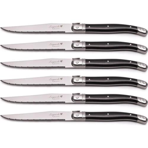 6pcs 9in Black Laguiole Steak Knives Stainless Steel Dinner Knife Set Classical Black Cutlery Kitchen Flatware Tableware