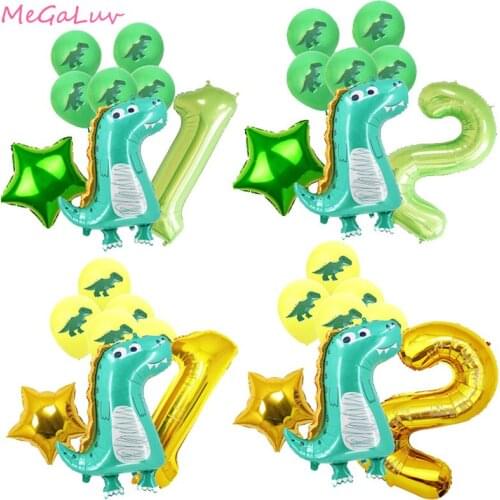 8PCS Dinosaur Balloons Set Digital Number Star Foil Balls Baby Shower Birthday Ball Toy Globos Dinosaur Party Supplies Decor