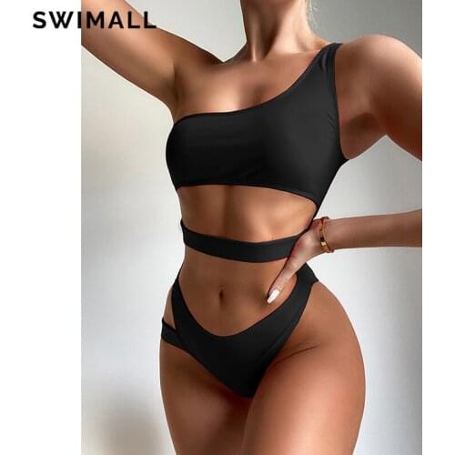 2021 New One Piece Swimsuit Female One Shoulder Swimwear Women High Cut Monokini Thong Beach Wear Bathing Suit Swimming Suit