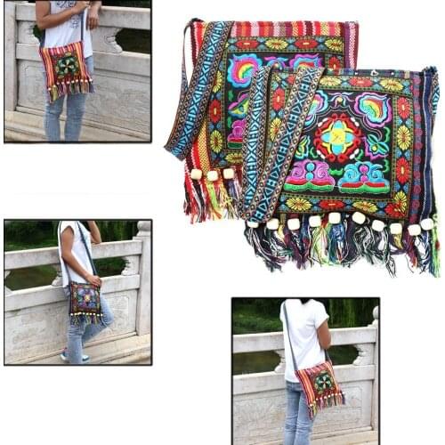 New Fashion Hmong Vintage Ethnic Style Shoulder Bags Embroidery Boho Hippie Tassel Tote Messenger Casual Bags