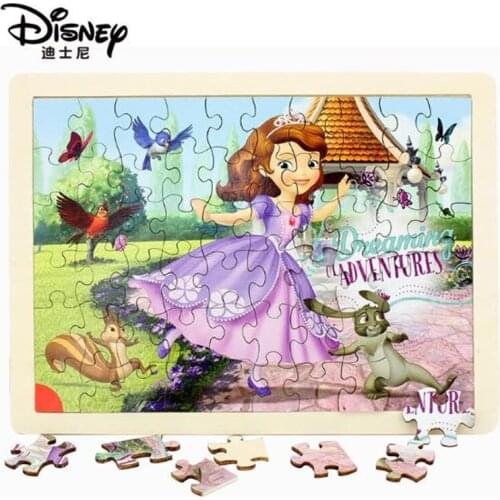 Disney Princess 60 Pcs Puzzle Learning Education Interesting Wooden Toys for Childrens with Laser Cutting Belt Bottom Plate
