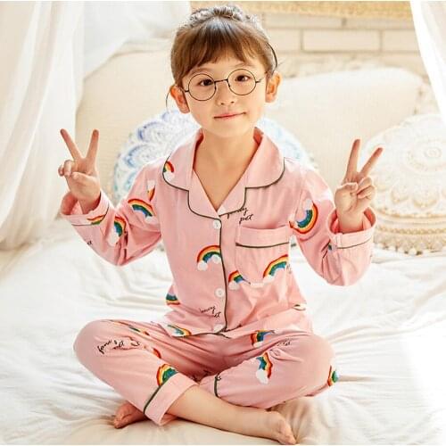 Pajama Sets For children Long Sleeve Autumn Cardigans Printed Thin Korean Homewear Pockets girls Pyjamas boys kids sleepwear
