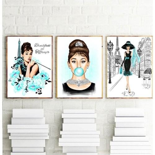 Famous Star Posters and Prints Audrey Hepburn Bubble Gum Paris Fashion Wall Art Poster Modern Art Wall Pictures Woman Home Decor
