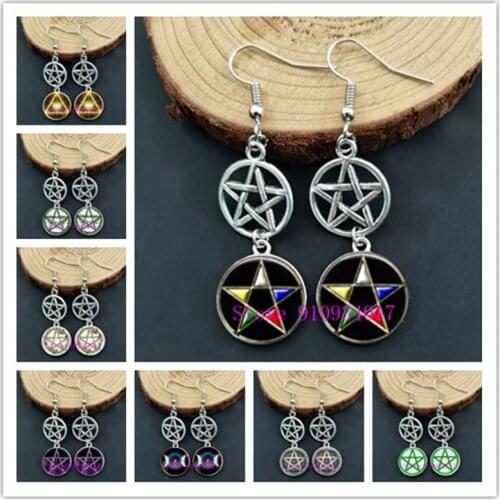 Handmade esoteric five-pointed star pendant glass earrings Wiccan Pagan mysterious astrology witch earrings decoration gift