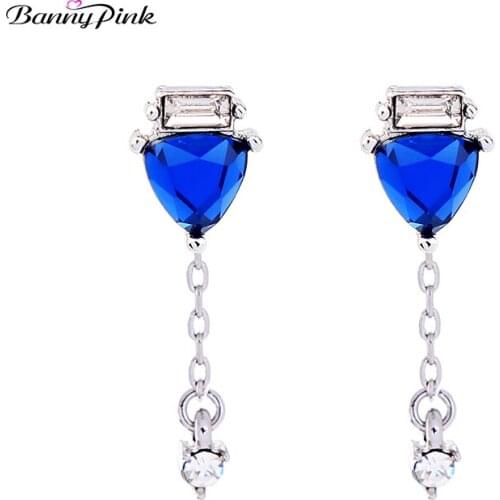 Banny Pink Elegant Blue Heart Studs Earrings For Women Free Wear Geo Pendant Post Earrings Fashion Jewerly Vintage Earrings