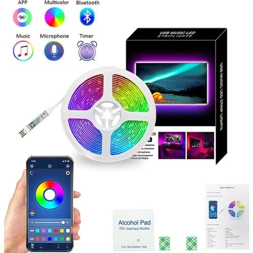 LED Strip Light Bluetooth Flexible Lamp Music Light BarTape Diode SMD5050 DC5V Desk Screen TV Background Room Lighting USB Cable