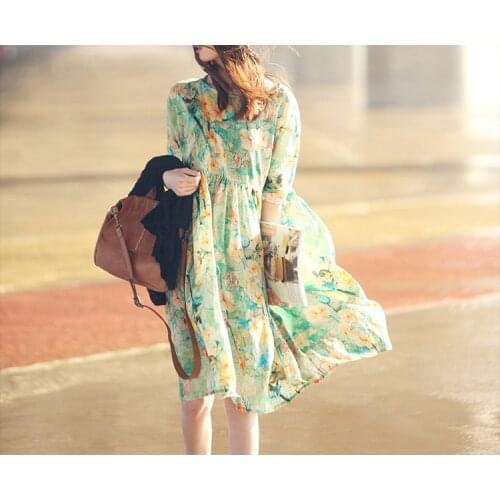 YLO2020 artistic floating Yi Xian thin Ramie printed casual loose womens dress