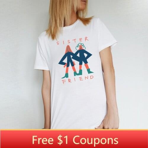 Funny tshirt Women Best Friends Sister Print T-shirt Cute Cartoon Summer Design 2019 Femme Casual Tops