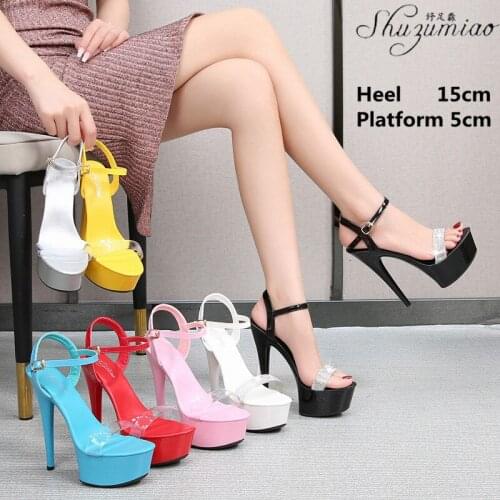 Rhinestone Transparent Crystal Womens Shoes 13 15CM Super High Heel Sandals Fine With Catwalk Sexy Nightclub Pole Dancing Shoes