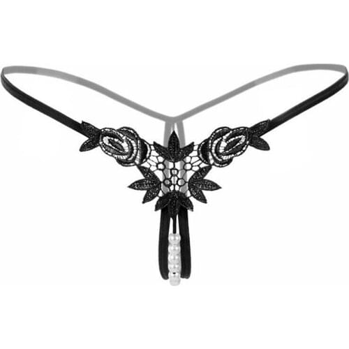 ZZIYEETTM 1pc New Arrival Women Sexy Pendant Pearl G-stringThongs Transparent Lace Low-Waist Hollow Underwear Panties