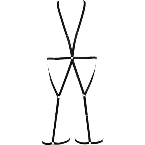 HANAERNES Lady Gothic Jumpsuit Fashion Harajuku Body Garter Bondage Cage Carved Wire Strap Simple Cross Sling