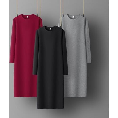 Woman Cotton Soft Dress Full sleeve O-neck Casual Elastic Lady office dress