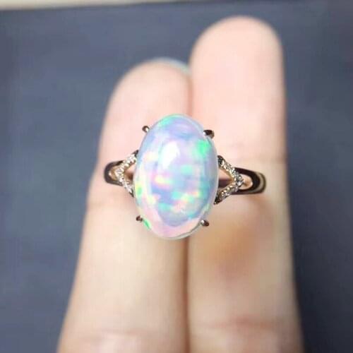 Natural real white opal oval slim ring Free shipping 8*12mm 2.5ct gemstone 925 sterling silver Fine jewelry Women rings J212306