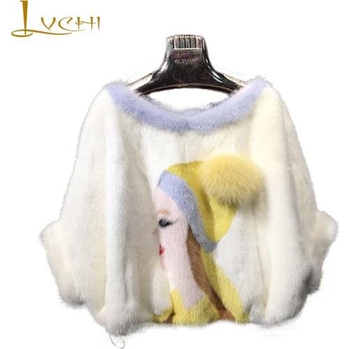 LVCHI 2019 Real Mink Fur Coats Womens Coat Full Pelt Causal Half Batwing Sleeve Pullover Beauty Pattern Slim Mink Fur Coats