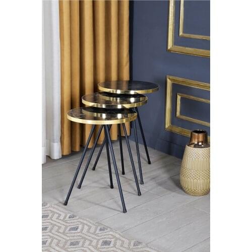Zigon Coffee Table 3 Pcs Black Metal Foot Bendir Gold