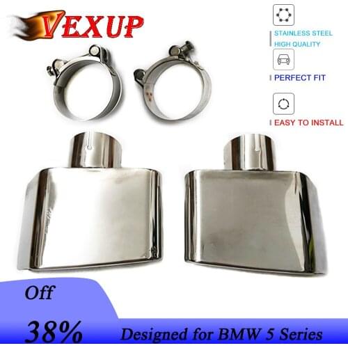 1PCS Stainless Steel Car Muffler Tip Square Shape Outlet Exhaust Pipe Mufflers Nozzle Decoration Muffler Tips For BMW 5 Series