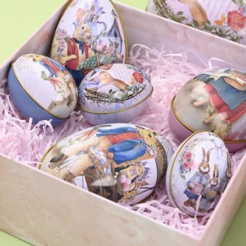 1pc Metal Easter Egg Shaped Candy Box Cute Bunny Printing Easter Egg Festival Chocolate Tinplate Case 2021 Hot Party Decoration