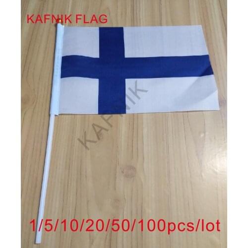 KAFNIK ,10/20/50/100pcs the Small Finland flag 14*21CM Finland Flag the hand national flag with Pole Handing flag