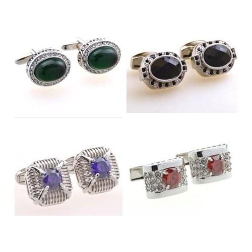 10pairs/lot Vintage Crystal Onyx Cufflinks Hollow Designe Oval/Square Zircon Cuff Links Glass Stone Cufflinks Men Jewelry
