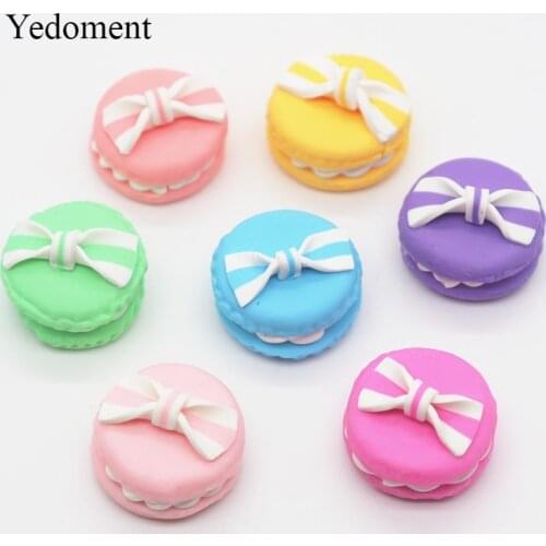 10pcs Soft Pottery Cute Round Bowknot Macaron Cream Cake For Hair Clips, DIY Craft Decoration Accessories Y19053002