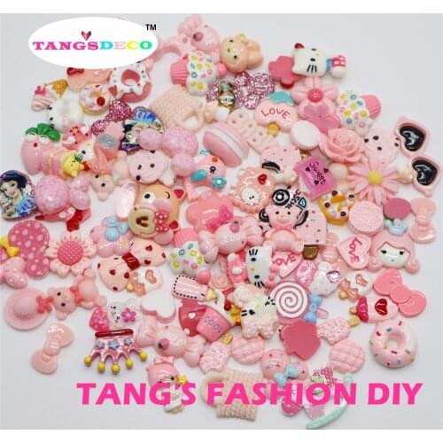 100pcs---DIY Resin Pink Color Mix Shape Cute Deocorations/Chilrdren DIY Decoration