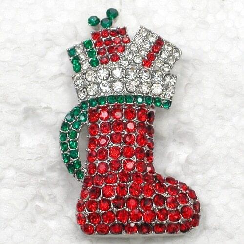 12pcs/lot Wholesale Christmas Brooch Rhinestone Christmas Socks Pin brooches Jewelry Gift C101677