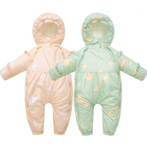 2021 New born Infant Boys Girls Jumpsuit Overalls Baby Clothes Winter Plus Velvet Warm Thicken Hooded Kids Outfits Snowsuit Coat