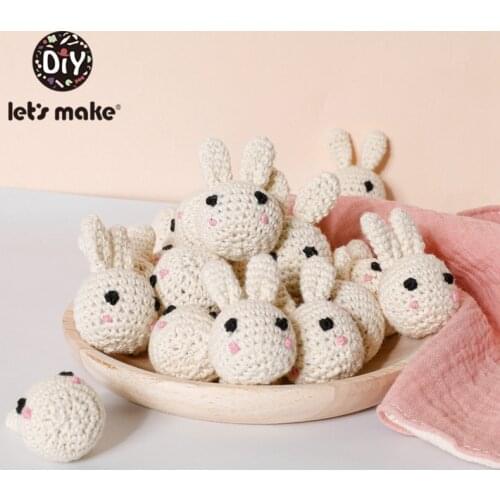 Let‘s Make 5pcs Rabbit Crochet Beads Cute Animal Panda Beads DIY Wooden Teething Knitting Jewelry Crib Baby Sensory Kids Product