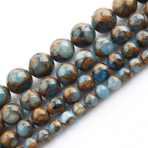 6-12mm Round Smooth Light Blue & Gold Cloisonne Beads For Jewelry Making Beads 15'' Needlework Synthetical Apatite DIY Beads