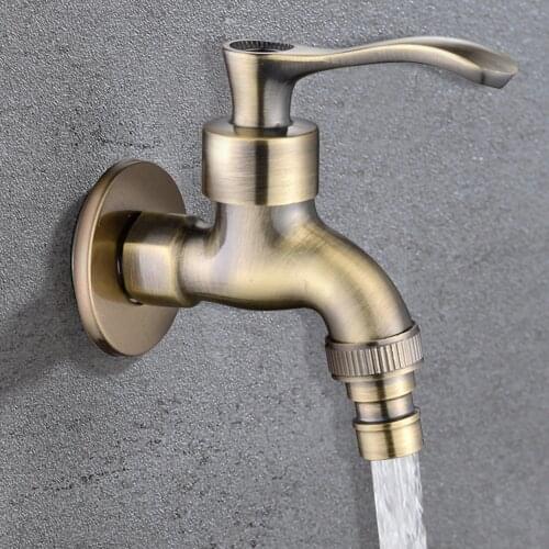 Antique Wall Mount Bibcock Decorative Garden Outdoor Single Cold Water Faucet Bathroom Wash Machine Mop Pool Bronze Taps Sink