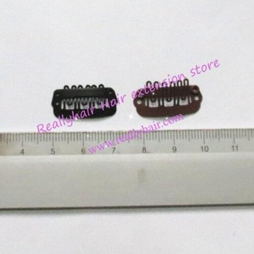 Free shipping100pcsD.brown 2.4cm 6teeth hair snap wig clips for machine wefted/weaving extensions professional salon accessories