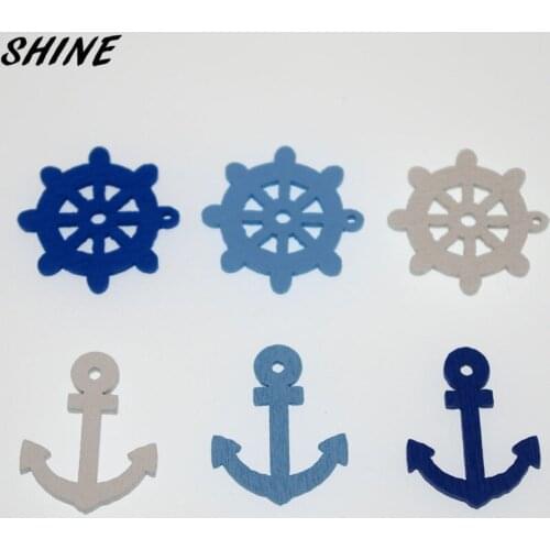 SHINE Wooden Sewing Buttons Scrapbooking Navy Rudder Anchor Mixed Flatback 25mm 50PCs Costura Botones Decorate bottoni botoes
