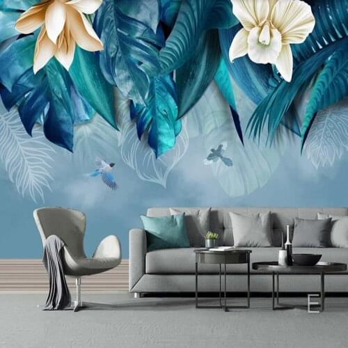 Milofi custom large 3D wallpaper mural Nordic hand painted tropical plants flowers background wall decoration mural wallpaper