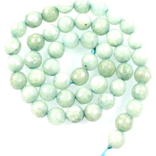 Natural Stone Beads Cut Surface Light Green Marble Loose Beads for Jewelry Making Needlework DIY Bracelet Strand 4-12 MM