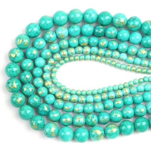 Natural Stone Beads Round Cyan Plated Gold Jades Loose Beads 4/6/8/10/12mm For Jewelry Making DIY Bracelet Accessories
