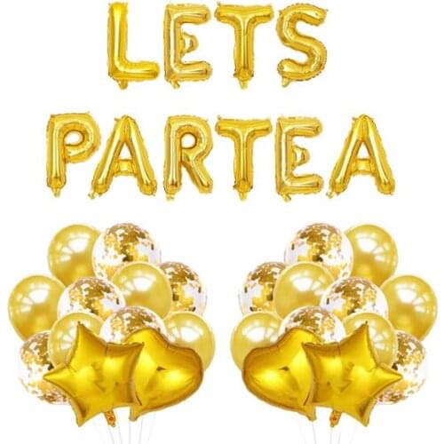 Tea Party Decorations with LETS PAR TEA Aluminum Foil Balloons Floral Tea Party Hanging Balloons for Lets Par-Tea Party Decor