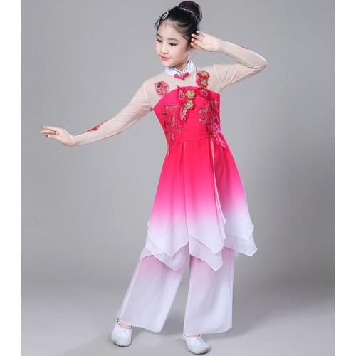 Children Chinese Traditional Dance Costume Classical Elegant National Dance Performance Clothing Modern Fan Dance Costume