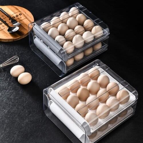 Double Layer Drawer Cabinet Plastic Storage Containers Refrigerator Organizer Boxes Transparent Box Storage Egg Cartons Modern