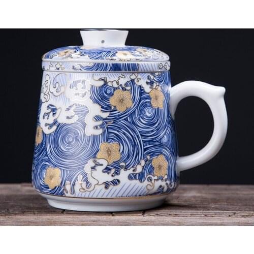 Enamel Silver Cup 999 Fine Silver Health Cup Ceramic Silver Gilt Office Tea Cup with Lid Filter