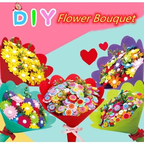DIY Arts and Crafts toys Flower Craft Kit for Kids Handmade Flower Bouquet with Buttons Puzzle Educational handmade for children