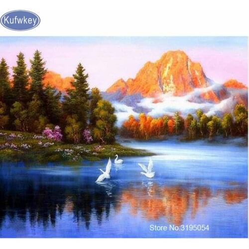 Paintings autumn,lake,full diamond embroidery,5d diydiamond painting Cross Stitch Rhinestone mosaic home decoration Christmas